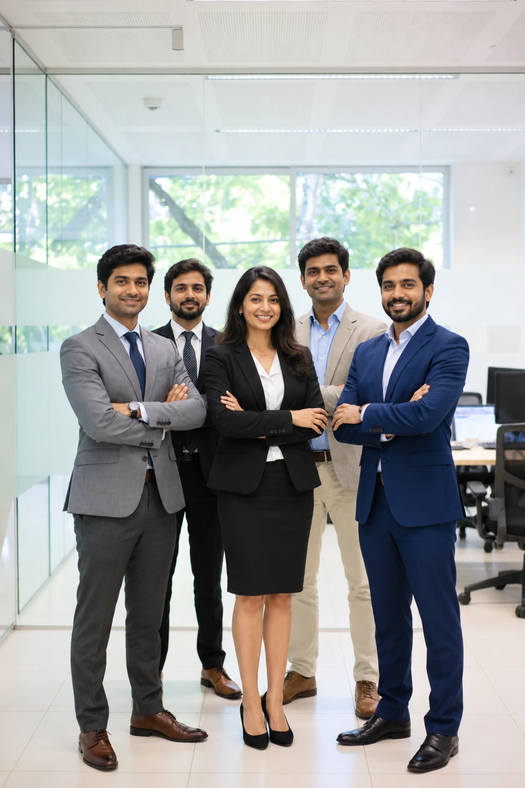 Professionals wearing coordinated corporate uniforms