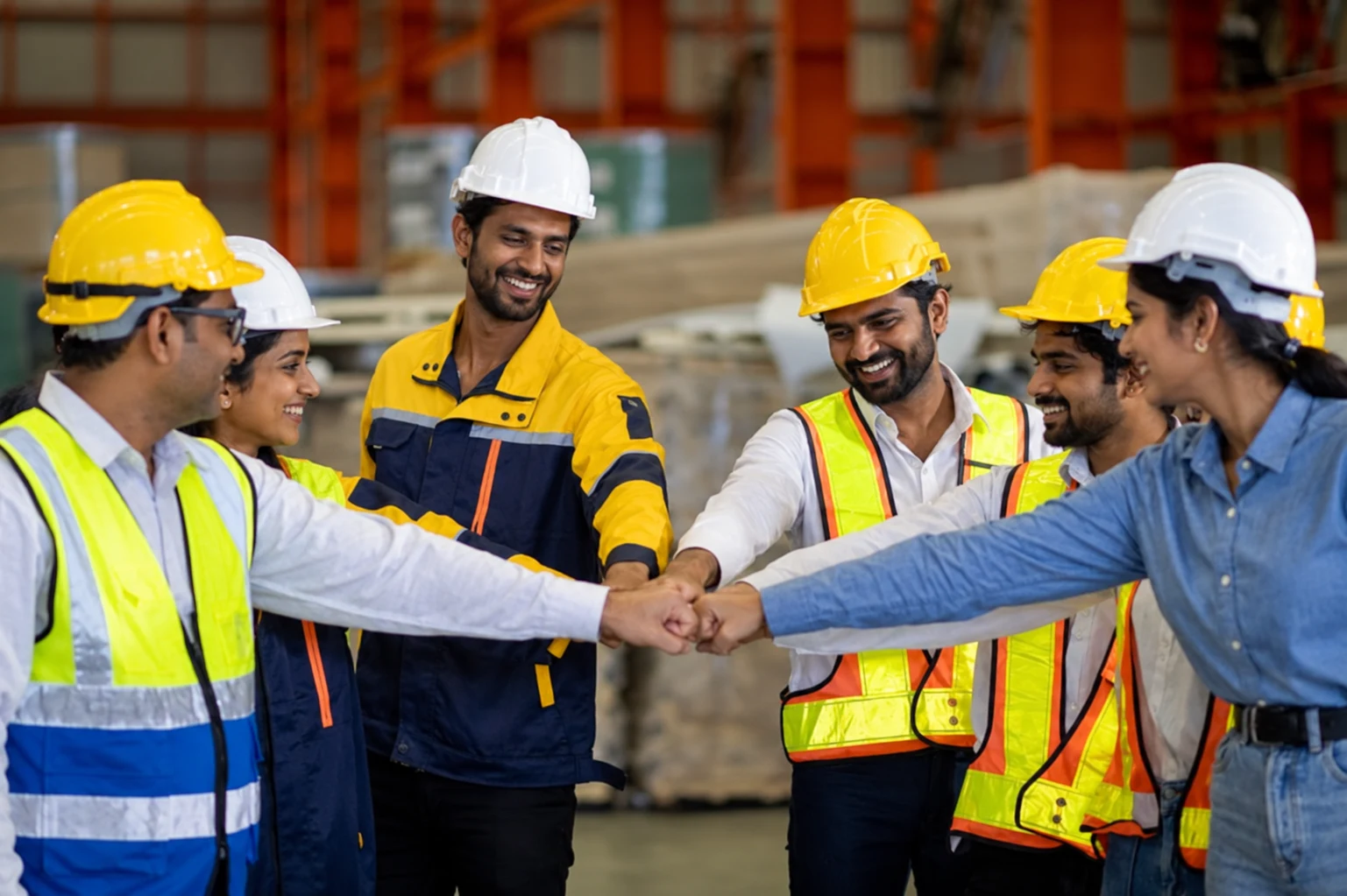 Industrial team in safety uniforms