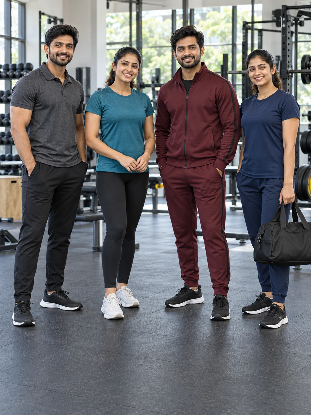 Gym trainers wearing polos, performance T-shirts, leggings and tracksuits