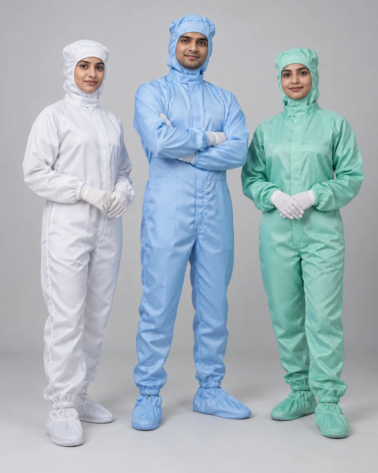 Cleanroom suits, hoods and shoe covers